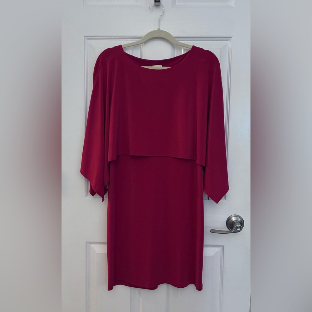 Chico's Elegant Burgundy Cape Style Dress~ Size 1 (women’s 8-10)